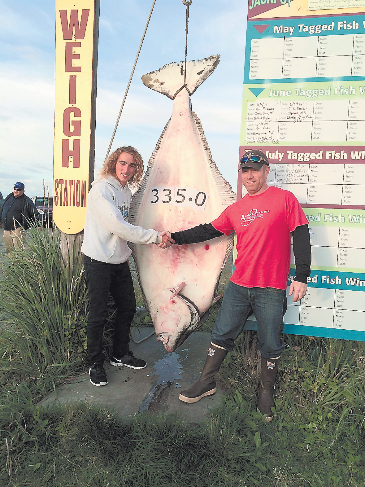 Jackson Hobb, 16, is the winner of the 2014 Homer Jackpot Halibut Derby. He caught the 335-pound halibut Aug. 19 while fishing with Capt. Travis Larson of Alaska Premier Sportfishing.