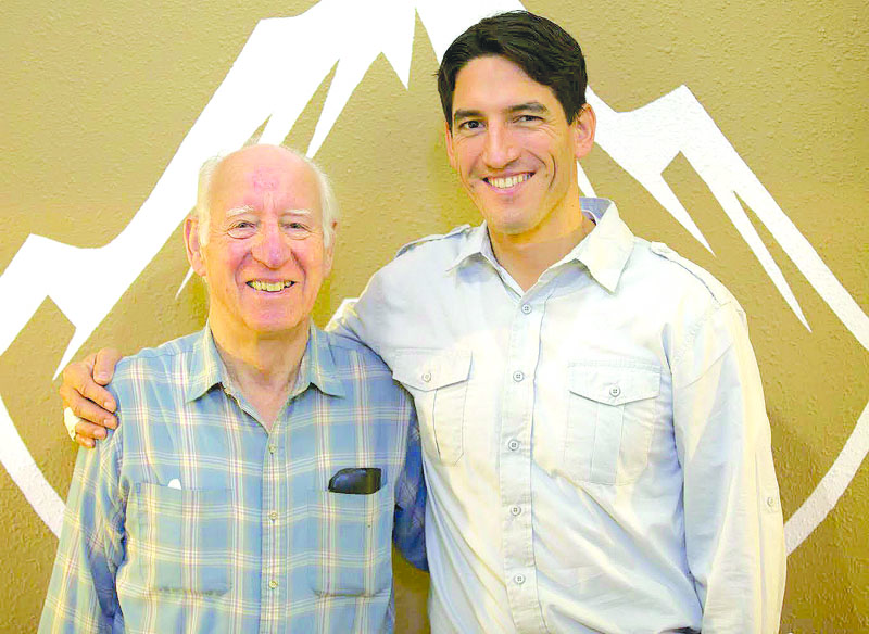 Ray Arno, director and founder of Alaska Village Missions, the parent organization for Alaska Bible Institute, and Eric Rozeboom, current president of ABI, pose for a picture at ABI’s campus on Mission Road.-Photo provided by ABI