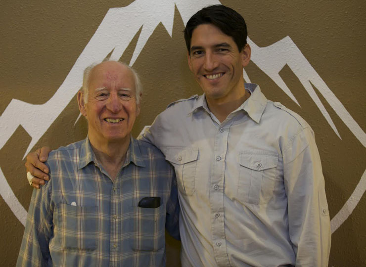 Ray Arno, director and founder of Alaska Village Missions, the parent organization for Alaska Bible Institute, and Eric Rozeboom, current president of ABI, pose for a picture at ABI’s campus on Mission Road.
