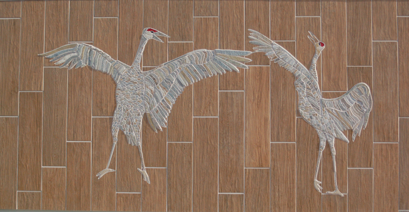 Homer artist Joshua Nordstrom’s “Two Sandhill Cranes” is at the WKFL Park bathroom.-Photo by Michael Armstrong, Homer News