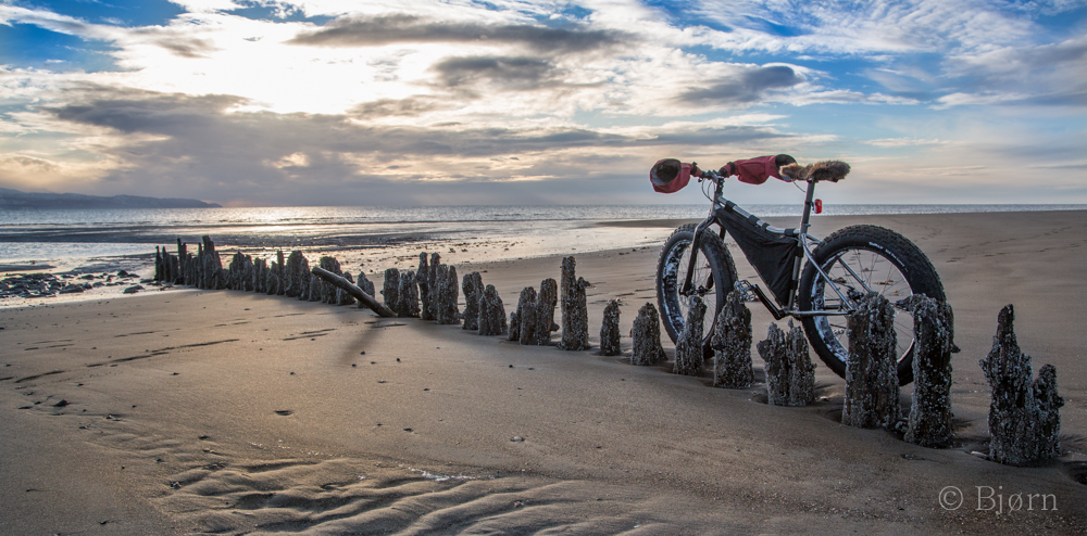 A fat bike rests against pilings on the Homer Spit.-Photo by Bjørn Olson