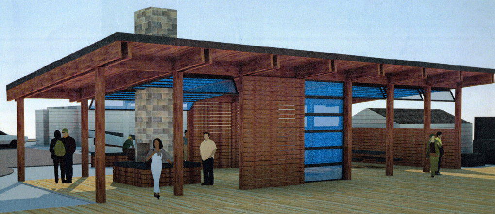 One of the Boat House options features an outdoor fireplace. Anchorage architectural firm ECI is offering its services pro bono, or as a public service.