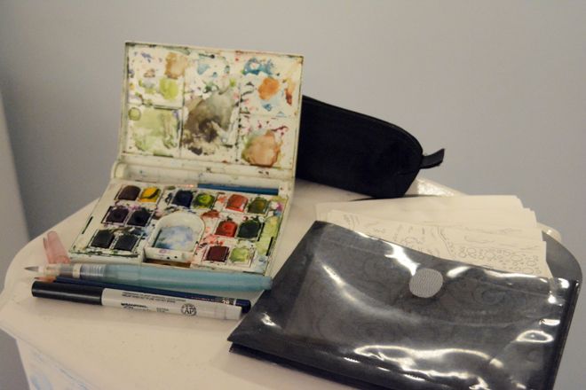 Alayne's portable painting kit. -Photo by Michael Armstrong, Homer News