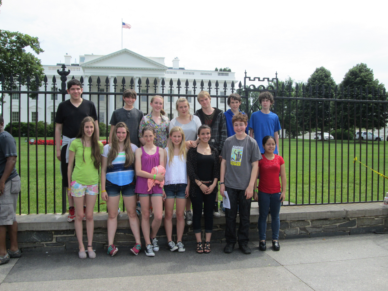 Taking advantage of a photo op in front of the White House are (back row) Miles Cleary, Zane Boyer, Samantha Jacobsen, Uliana Reutov, Bryce Donich, Kannen Cabana, Rowan Biessell; and (bottom row) Audrey Rosencrans, Malina Fellows, Megan Pitzman, Izabelle Hagge, Desiree Cleary, Sam Neilson and Chloe Adkinson.-Photo provided