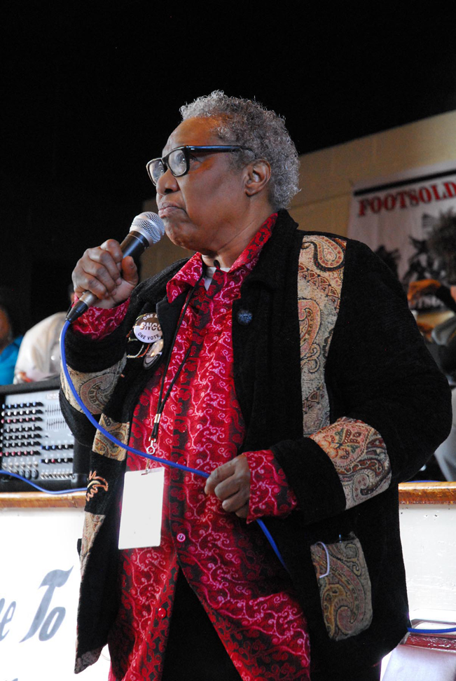 Annie Pearl Avery speaks about being arrested on “Bloody Sunday” because she refused to move when police ordered her away.  She was trying to bring aid to those injured on the bridge.-Photo by Katie Gavenus