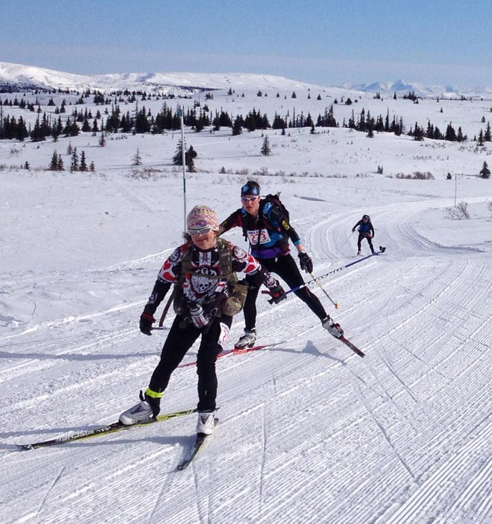 Heidi Herzog, Aubrey Smith and Megan Spurkland ski up to the second checkpoint in the Homer Epic.-Photography by Pat Irwin