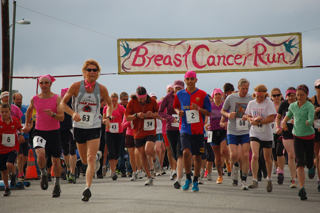 Runners cross the starting line of the 2012 Breast Cancer Run at Bishop’s Beach.-Photo by Michael Armstrong, Homer News