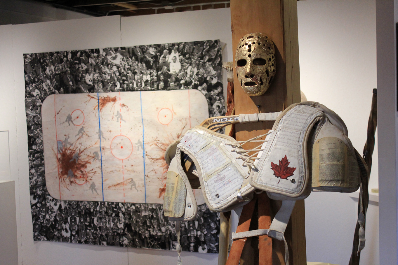 “Comedy/Tragedy/Hockey” includes the armor worn by actor Brian Hutton for the “Don Quixote Project,” a video installation in the show.-Photos by Fermin Martinez
