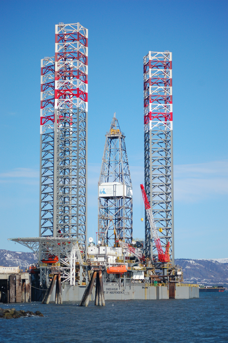 The Endeavour-Spirit of Independence jack-up rig is moored at the Deep Water Dock last winter. The rig docked in Homer for 218 days. Buccaneer paid $758,000 to the city in harbor fees and property taxes.-Photo by Michael Armstrong, Homer News