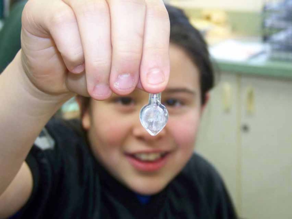 West Homer Elementary School student Kaitlin Rios shows off the glass vial holding her DNA.