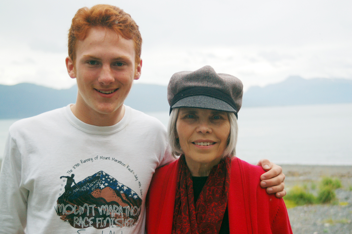 Roan Hall, left, poses with Flo Larson on Monday at Finn’s Pizza on the Homer Spit. He received the first Peter Larson scholarship, a $1,000 award.-Photo by Michael Armstrong, Homer News
