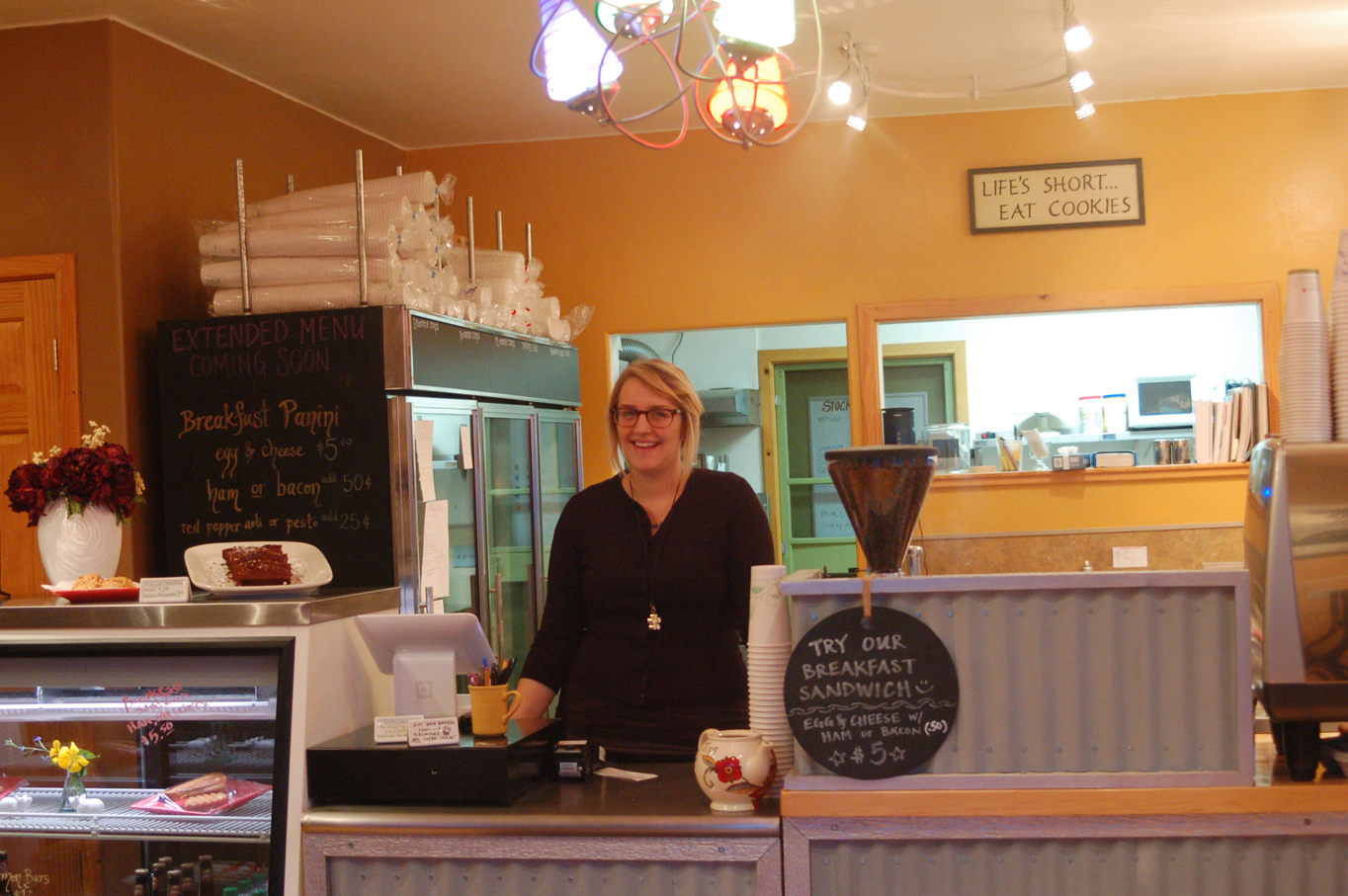 Lynsey Stow waits to greet customers at Fat Olives Coffee and Espresso.-Photo by Michael Armstrong, Homer News