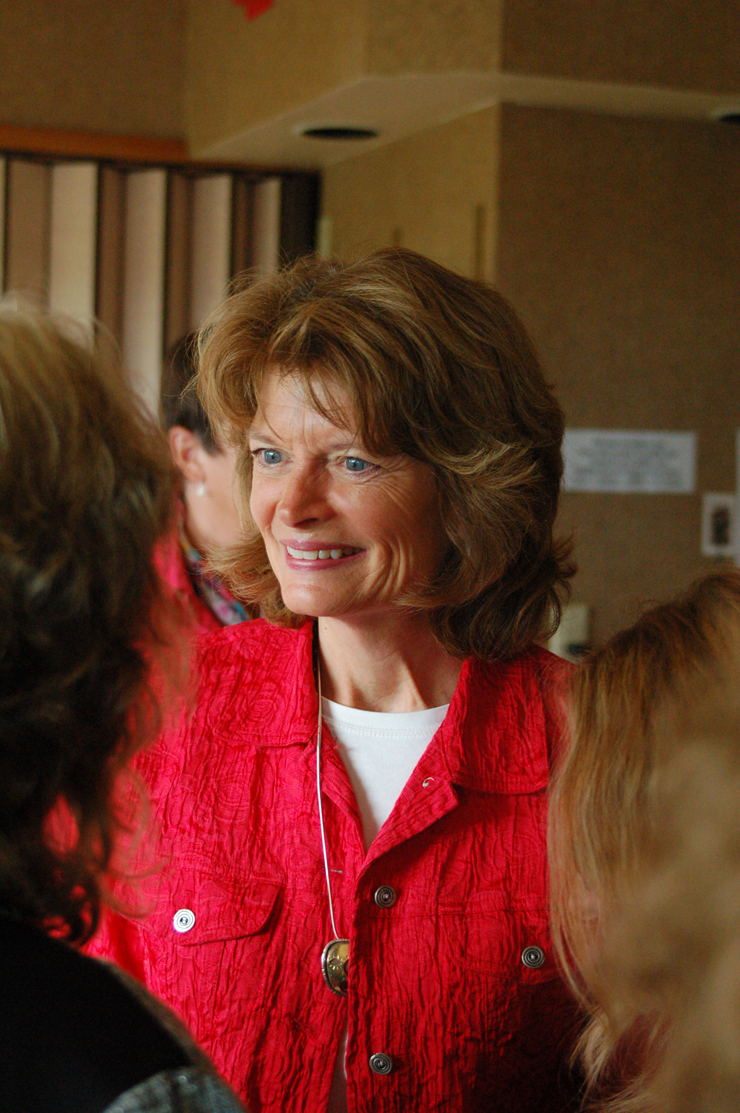 U.S. Sen. Lisa Murkowski visits with those attending the Homer Chamber of Commerce luncheon July 3.  Earlier in the week, Murkowski called on developers of the Pebble project to release a mine plan sooner rather than later.-Photo by Michael Armstrong, Homer News
