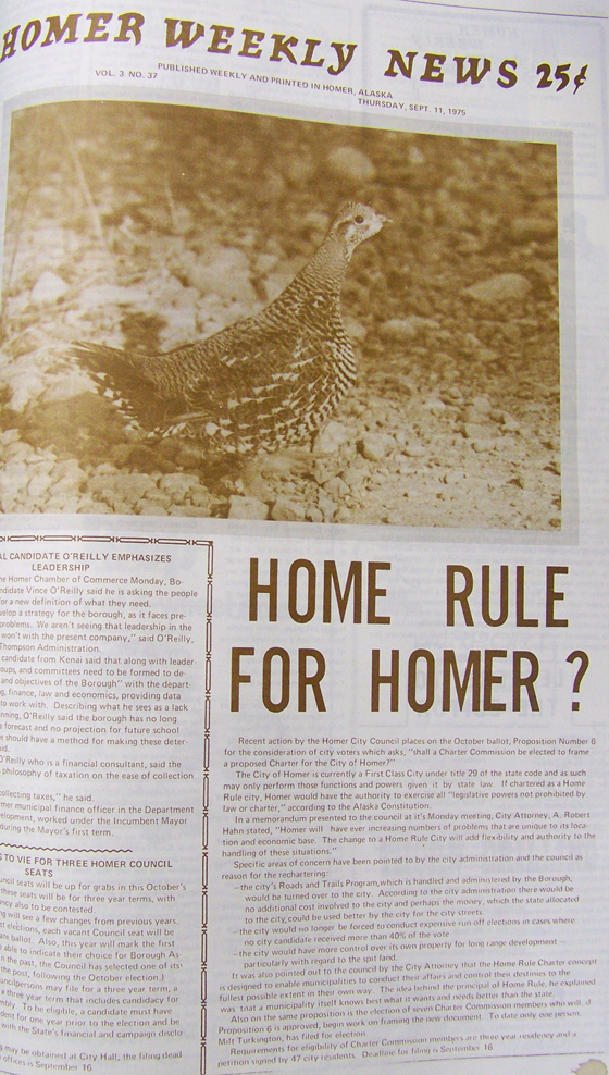 Home rule dominated the front page of the Homer News on Sept. 11, 1975.