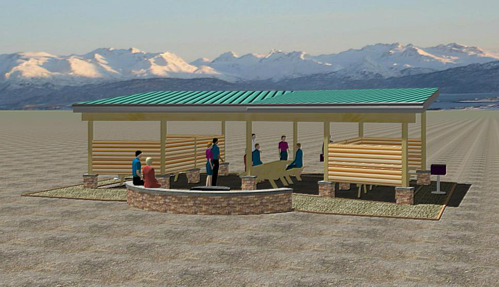 A shelter, maximizing views of Kachemak Bay and the playground, as well as a fire pit and benches are the next improvements planned for Karen Hornaday Park.-Photo provided