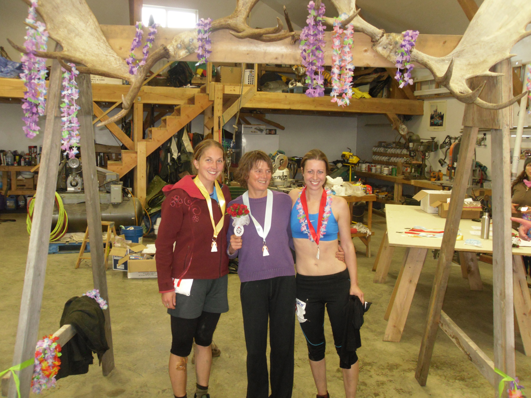 The top three women finishers in  Saturday’s Run to the Altar, are, from left, Annie Ridgely, Jane Wiebe and Liz Roedl.-Photo by Jan Spurkland
