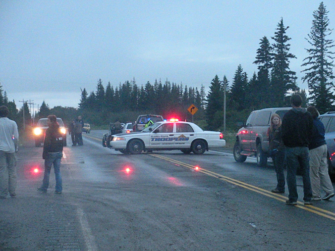 Alaska State Troopers blocked the Sterling Highway on July 15, 2012,  after Tonee Walker shot at Alaska Wildlife Troopers Trent Chwialkowski.                        -Photo by Michael Armstrong, Homer News