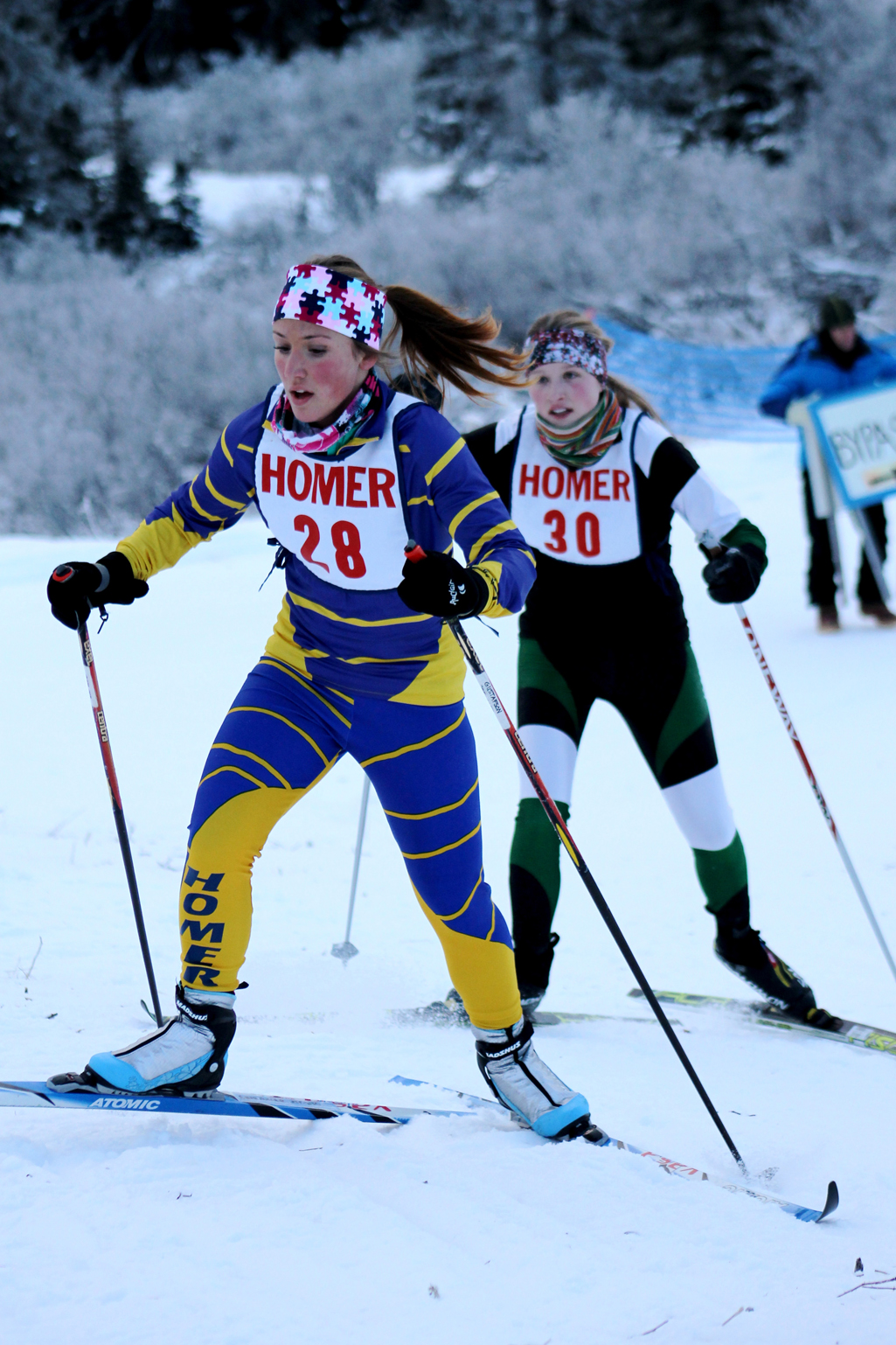 Rachel Ellert skis for the Mariners during Saturday’s 6K Classic race of the Homer Invitational. The Mariner girls placed third in the ski meet.-Photo by Angelina Skowronski