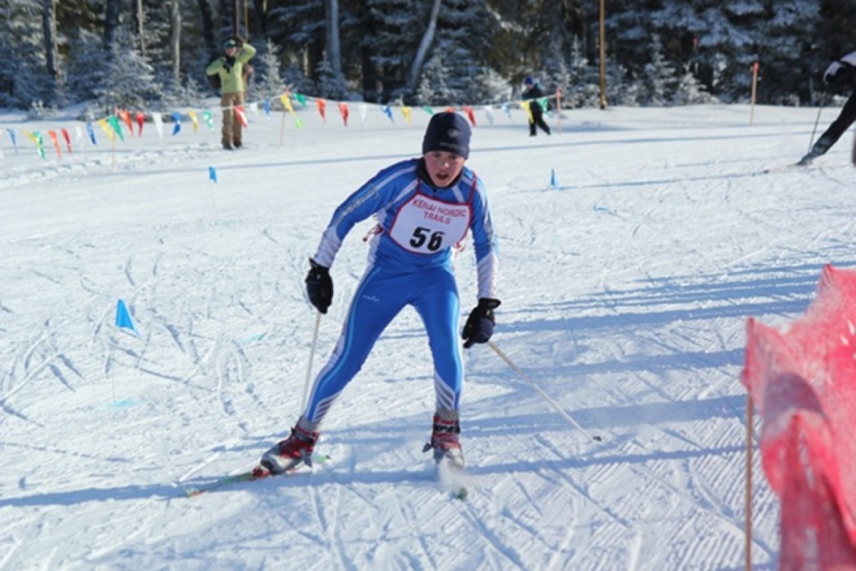 Seventh-grader Denver Waclawski skis to a 10th-place finish during the Borough Middle School  ski meet held March 2 in Kenai.