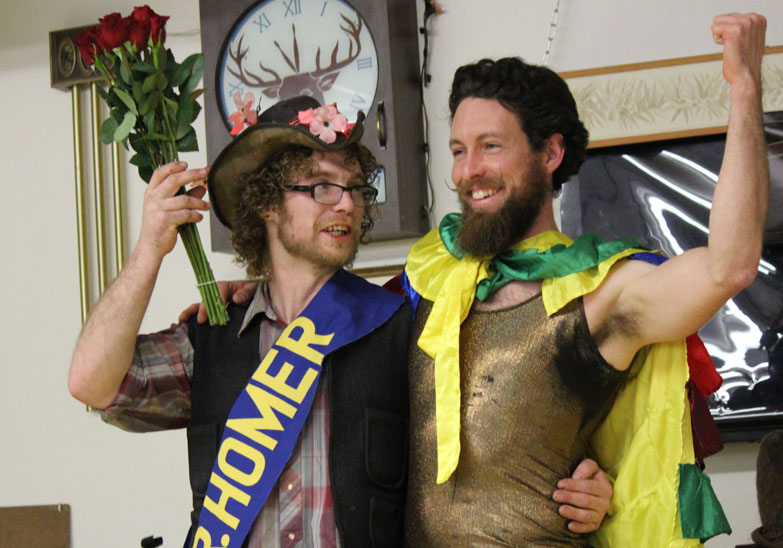 The Mr. Homer crown passes to Daniel George Gallagher from 2014 Mr. Homer Lucas Thoning.-Photo by McKibben Jackinsky, Homer News