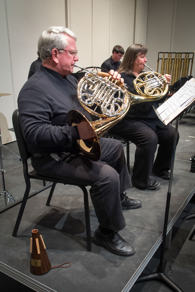 Dan Johnson and Jeanne Duhan play the French horn.-Photo by Sue Biggs