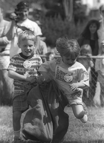 Boys race in the three-legged race for the 1992 Seldovia Fourth of July.-Homer News archive photo
