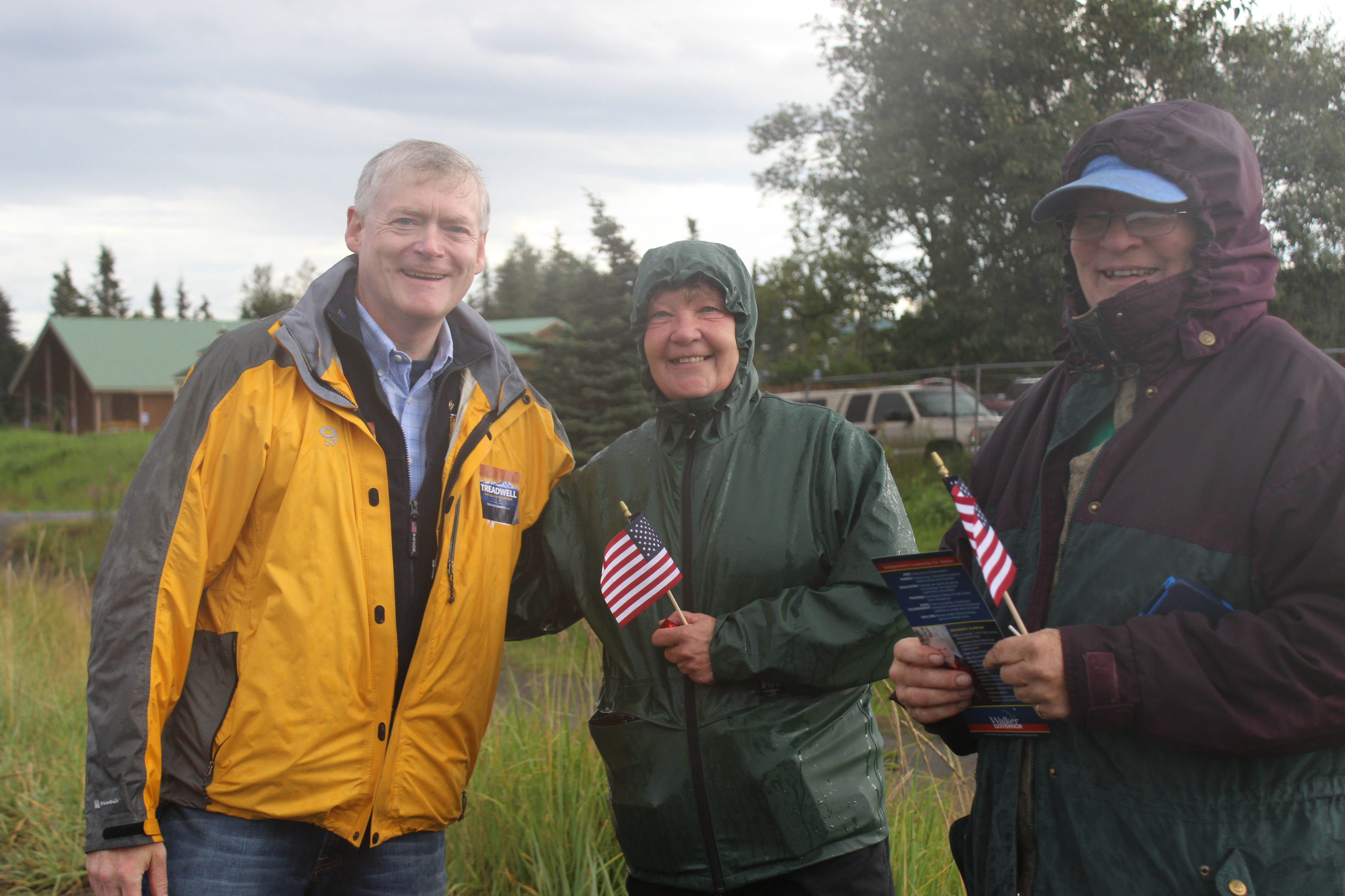 Mead Treadwell, Republican candidate for U.S. Senate, greets spectators at the Kenai Peninsula Fair parade in Ninilchik on Saturday morning.-Photo by McKibben Jackinsky; Homer News