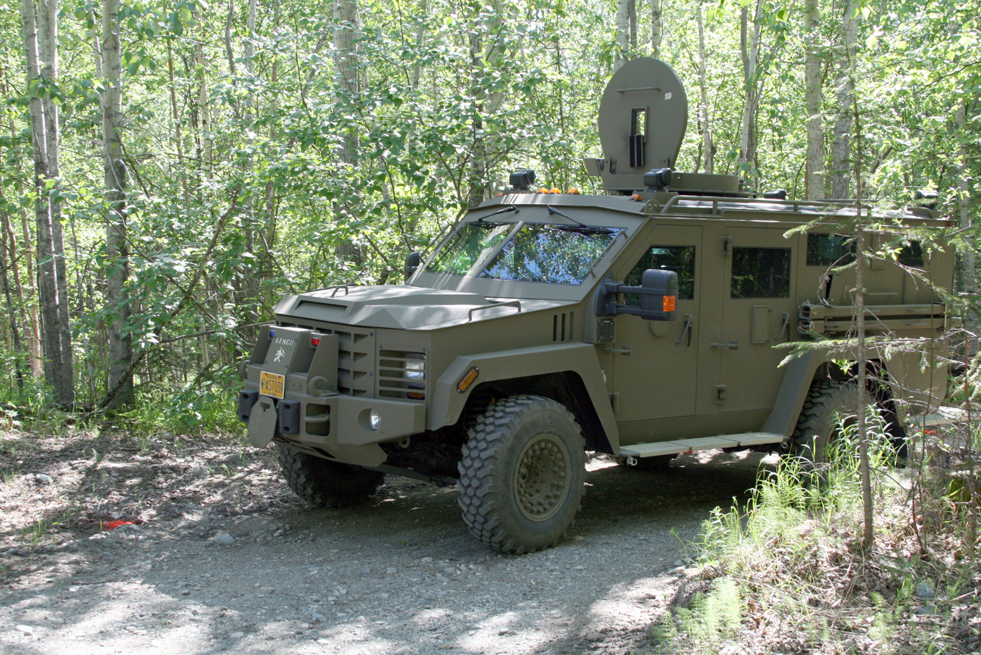 One of the Alaska State Troopers 20,000-pound BearCat armored tactical response vehicles, shown here at a recent Special Emergency Reaction Team training session in the Matanuska-Susitna river valley area.-Photo by Megan Peters, Alaska State Troopers