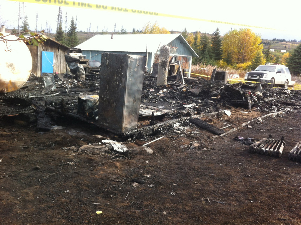 Appliances are all that’s left of a home that burned to the ground in Nikolaevsk, Andres “Andy” Afonasiev, 46, died in the fire.-Photo provided, Alaska State Troopers