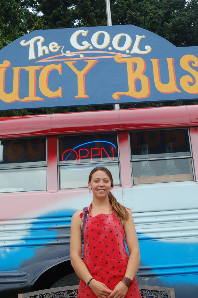 Sage Dance-Wright stands by the Cool Juicy Bus on Monday afternoon.