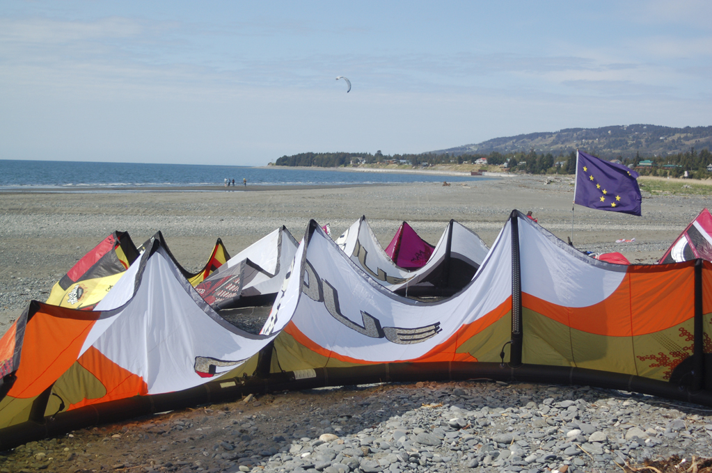 Kites lie on the beach at Mariner Park at a previous KiteFest.-Photo by Michael Armstrong, Homer News