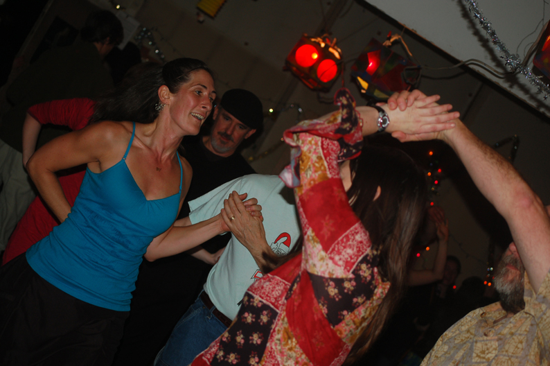 New Year’s Eve contra dance at Tolman’s boat shop,