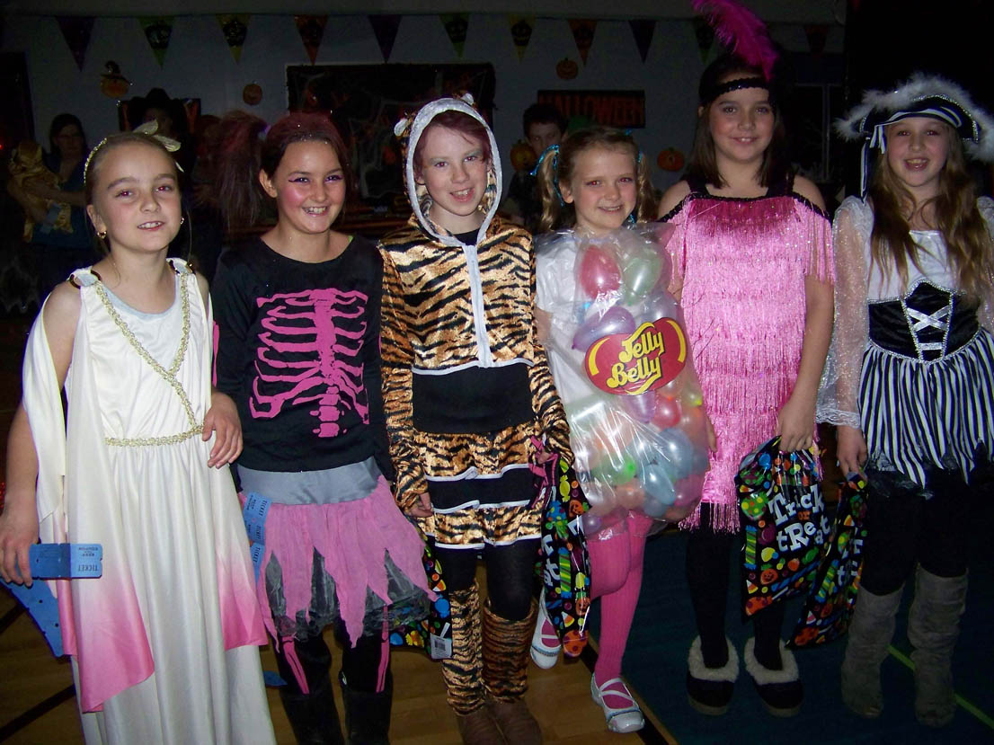 Chapman School's Halloween carnival last Friday was the perfect place to show off the costumes of. from left, Haylee Overson, Samara Rawls, Llena Bice, Sophie Ellison, Kylie Cortez and Ayla Ellis-Weeks.-Photo by McKibben Jackinsky, Homer News
