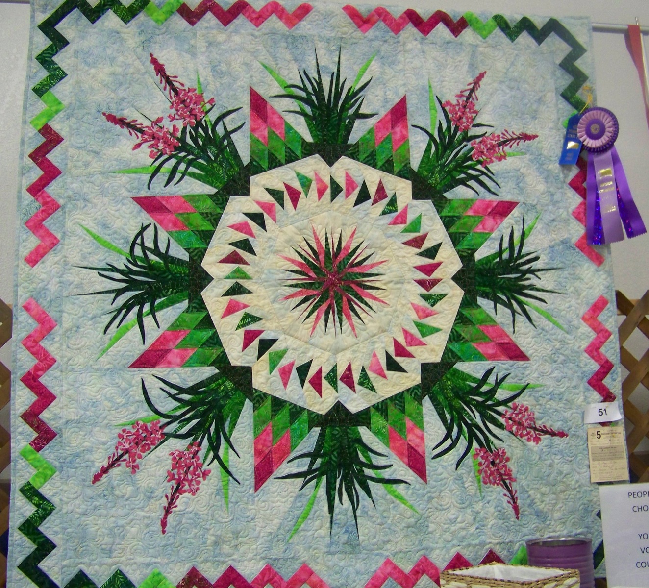 Homer quilter Charlene Ditton's "fireweed in the meadow" quilt was awarded a division champion ribbon.-Photo by McKibben Jackinsky, Homer News