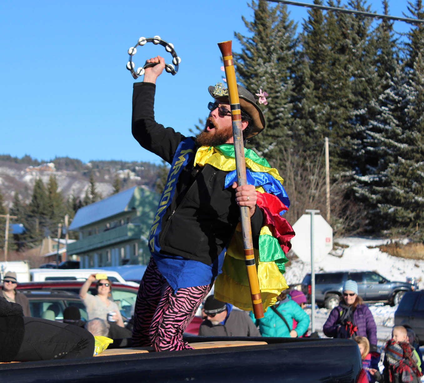 The newly-crowned Mr. Homer, Lucas Thoning, reigns over Saturday’s Homer Winter Carnival parade.-Photo by McKibben Jackinsky, Homer News