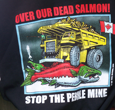 An anti-Pebble graphic covers a Renewable Resources Foundation T-shirt-Photo by McKibben Jackinsky, Homer News