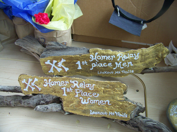 Trophies for Saturday’s XC meet were made by Assistant Coach Alayne Tetor.-Photo by McKibben Jackinsky, Homer News