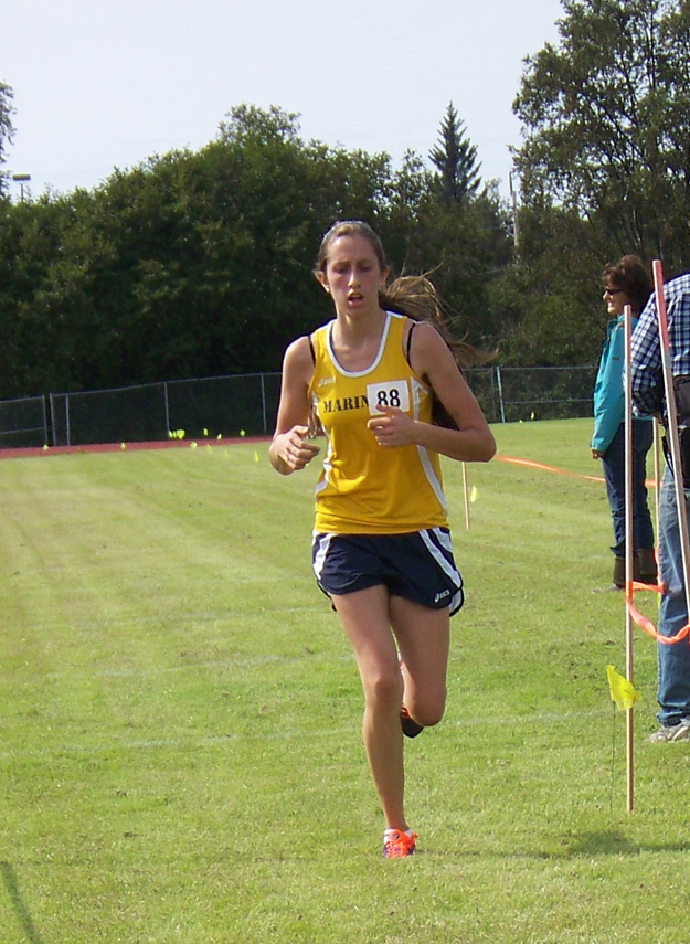 Mariner Audrey Rosencrans wins the girls junior varsity cross country Friday with a time of 24:15:00.-Photo provided