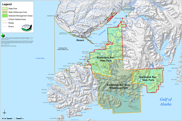 A map shows Kachemak Bay State Park and Wilderness Park.