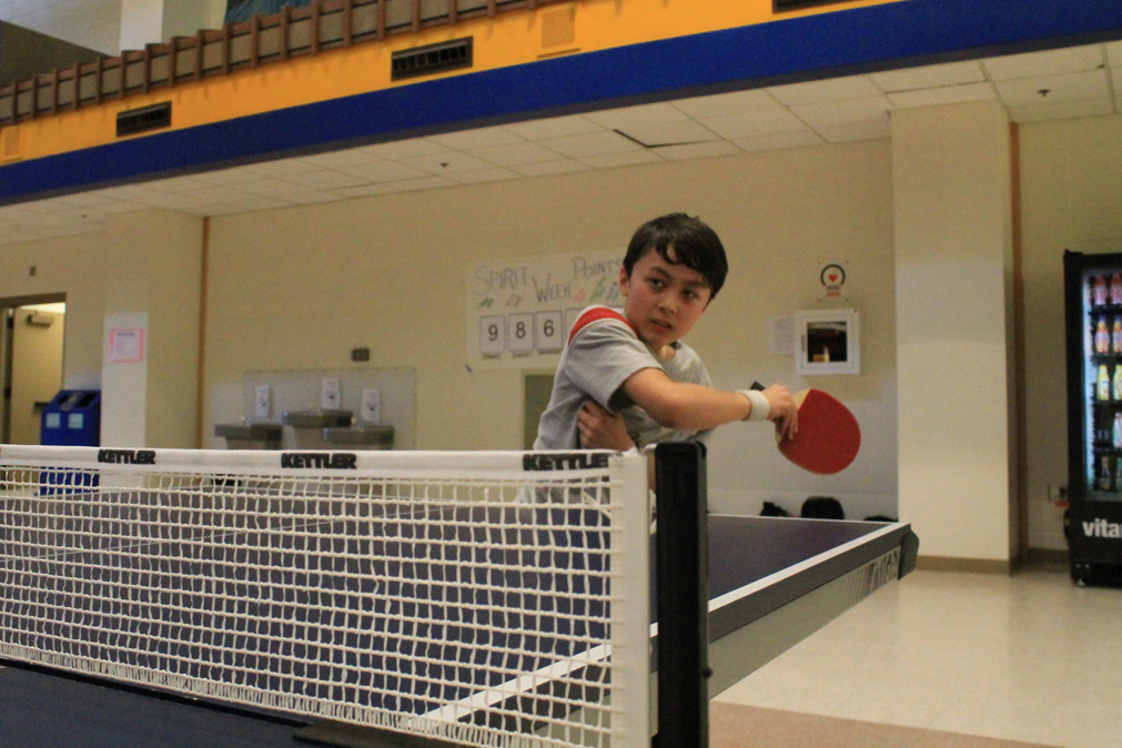 Jimmy Gao practices his topspin stroke at community rec table tennis at the Homer High School commons in April of 2012.
