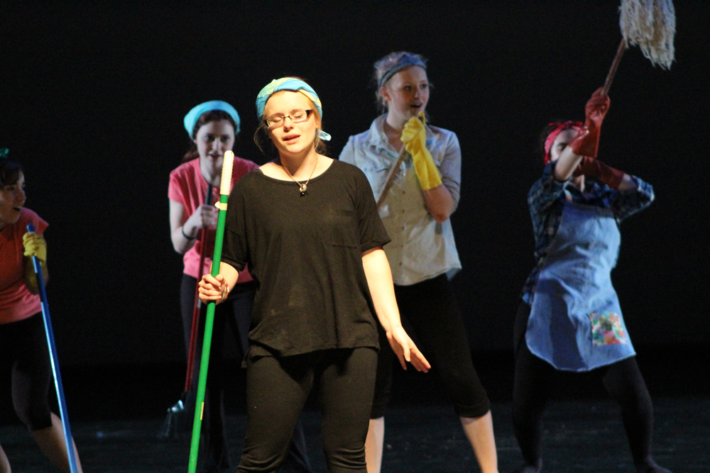 Serena Morey sings "Cleanin' Women" with backup from her fellow cleaning ladies in Working: A Musical.-Photo by Anna Frost, Homer News