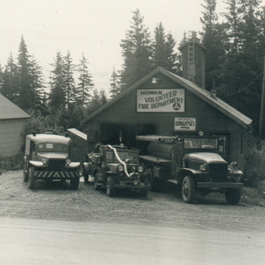 The fire hall and trucks in the early 1950s-photo provided