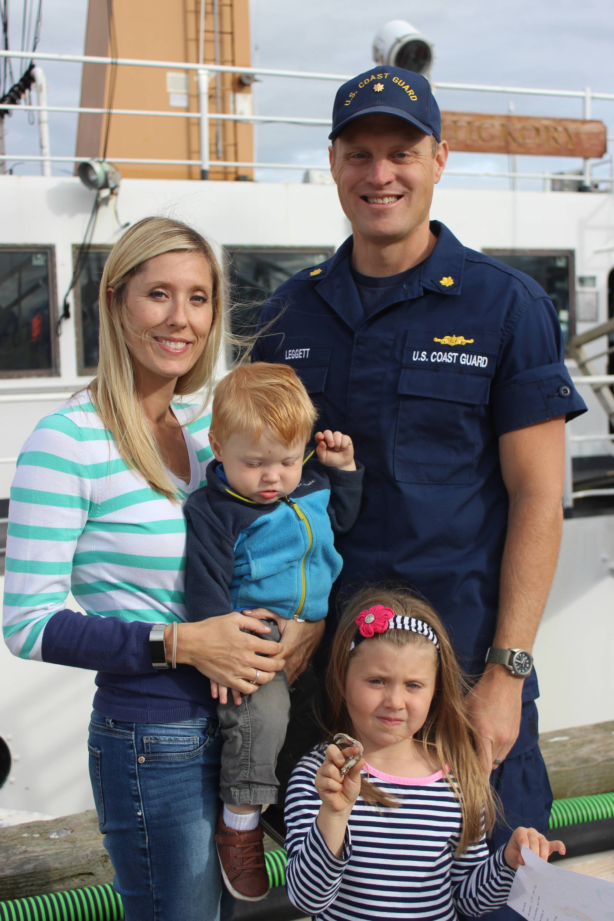 Lt. Commander Adam Leggett, his wife Brandy, son Harbor, 1, and daughter Arial, 5, pictured here July 26, 2018 in Homer, Alaska. (Photo by McKibben Jackinsky)