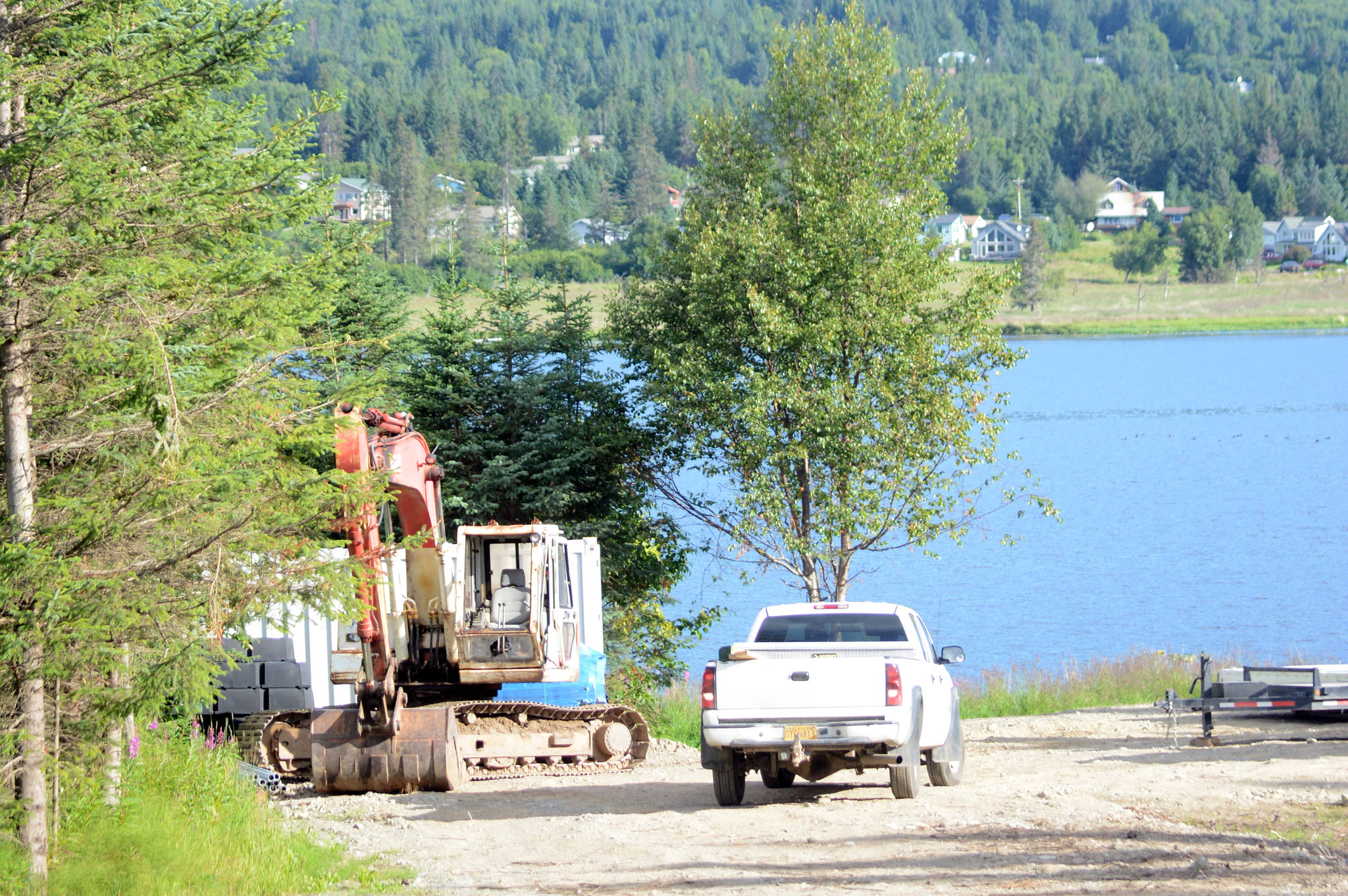 A lot on Lakeshore Drive west of Landings Street has been cleared in preparation for construction of a floatplane base and cabins. In this photo taken July 31, 2018, in Homer, Alaska, construction was still waiting on permits from the Homer Advisory Planning Commission and the U.S. Army Corps of Engineers. (Photo by Michael Armstrong/Homer News)
