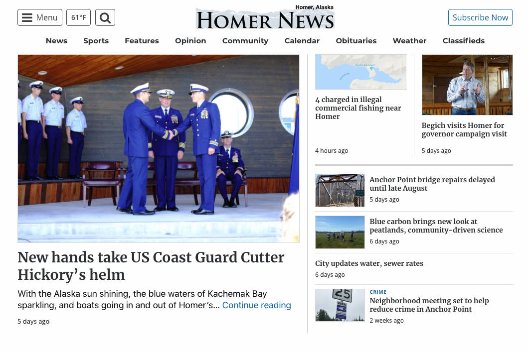 The new Homer News website platform, as seen in this screenshot, offers a cleaner, simpler look.