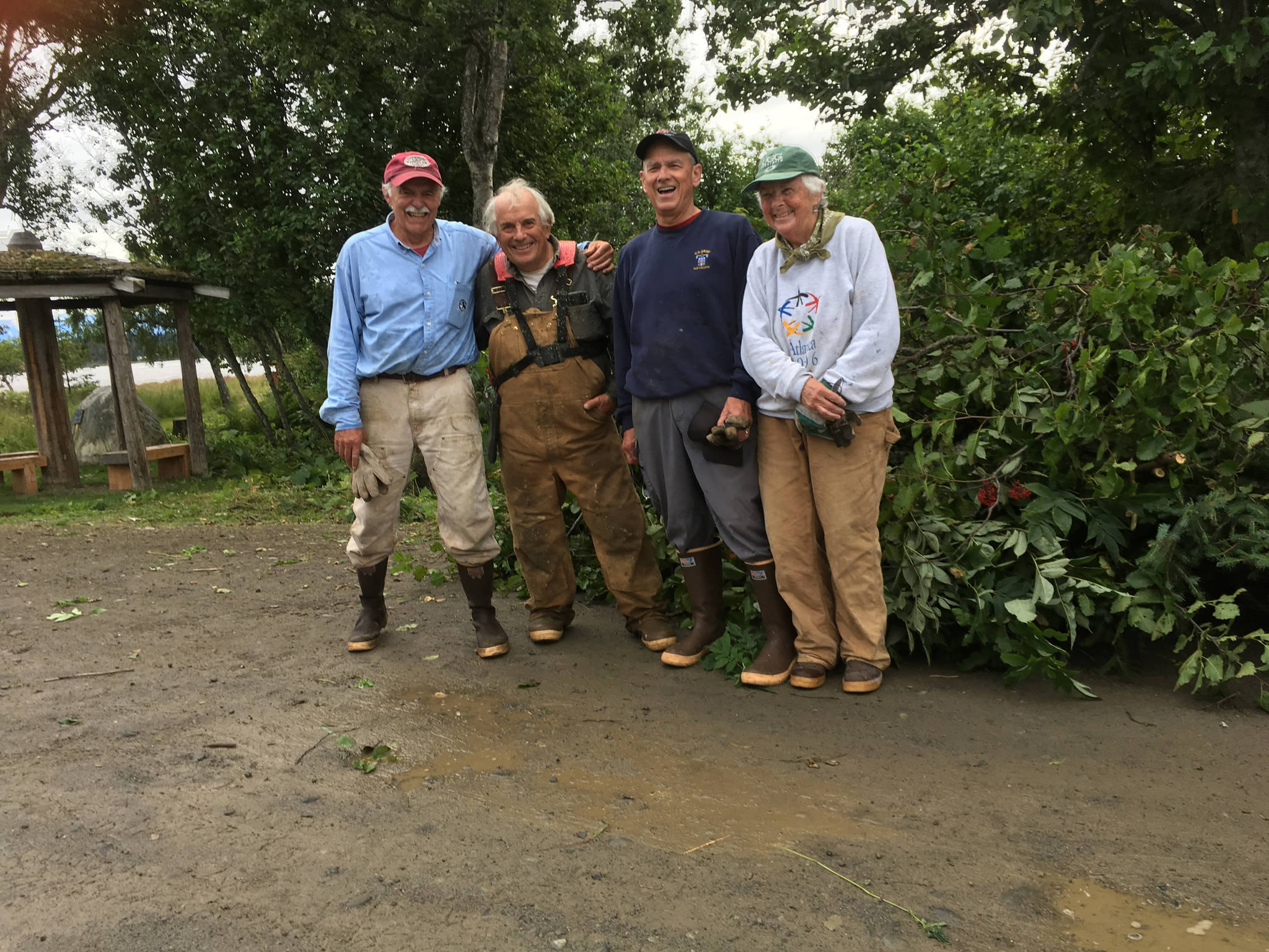 Homer-Kachemak Bay Rotarians pose for a photo after working at Ben Walters Park on Aug. 11, 2018, in Homer, Alaska. From left to right are Tom Early, David Brann, Bernie Griffard and Kathy Hill. (Photo provided)