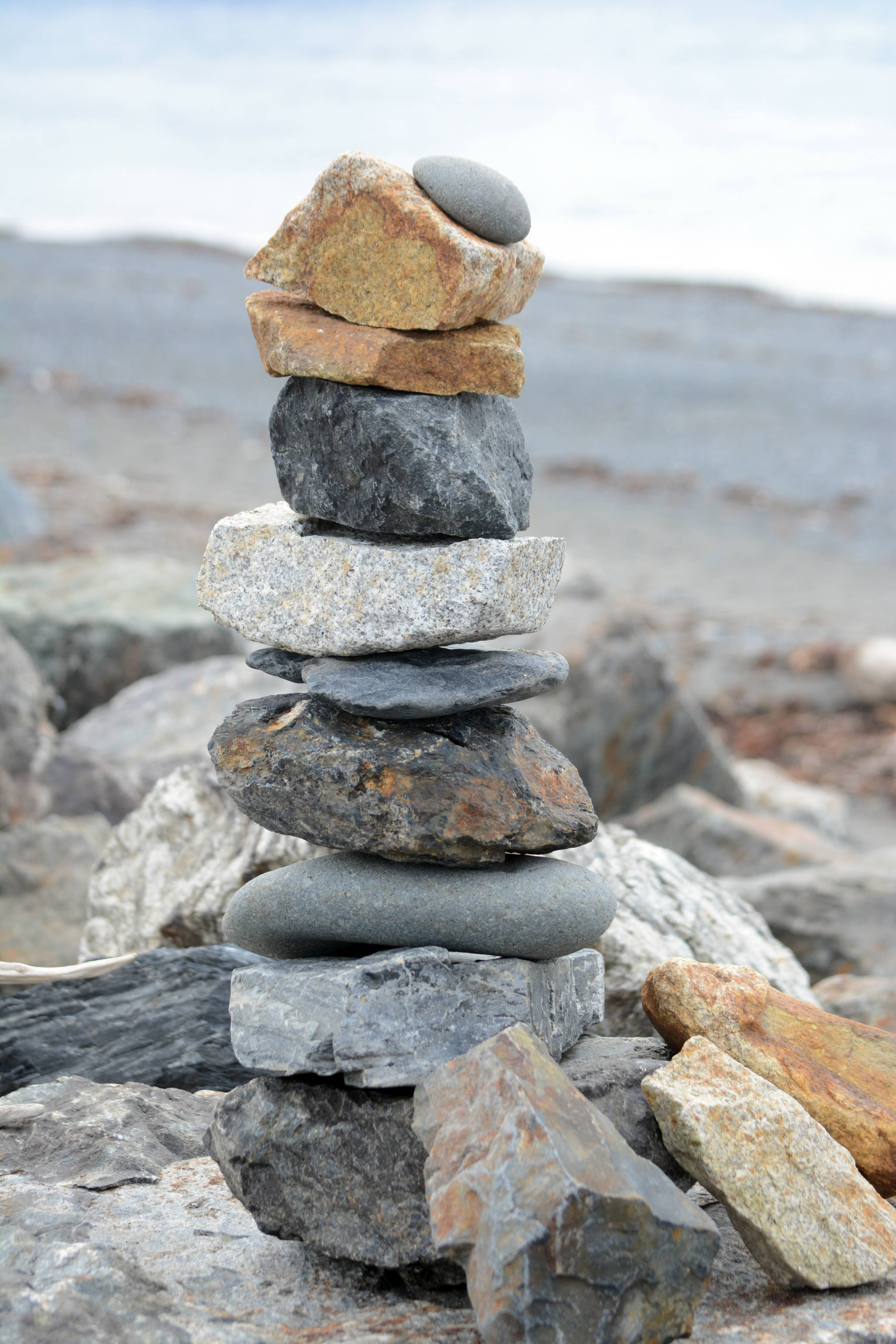 A rock sculpture is one of dozens an artist made along the Homer Spit last week, as seen in this photo taken Friday, Sept. 21, 2018, in Homer, Alaska. (Photo by Michael Armstrong/Homer News)