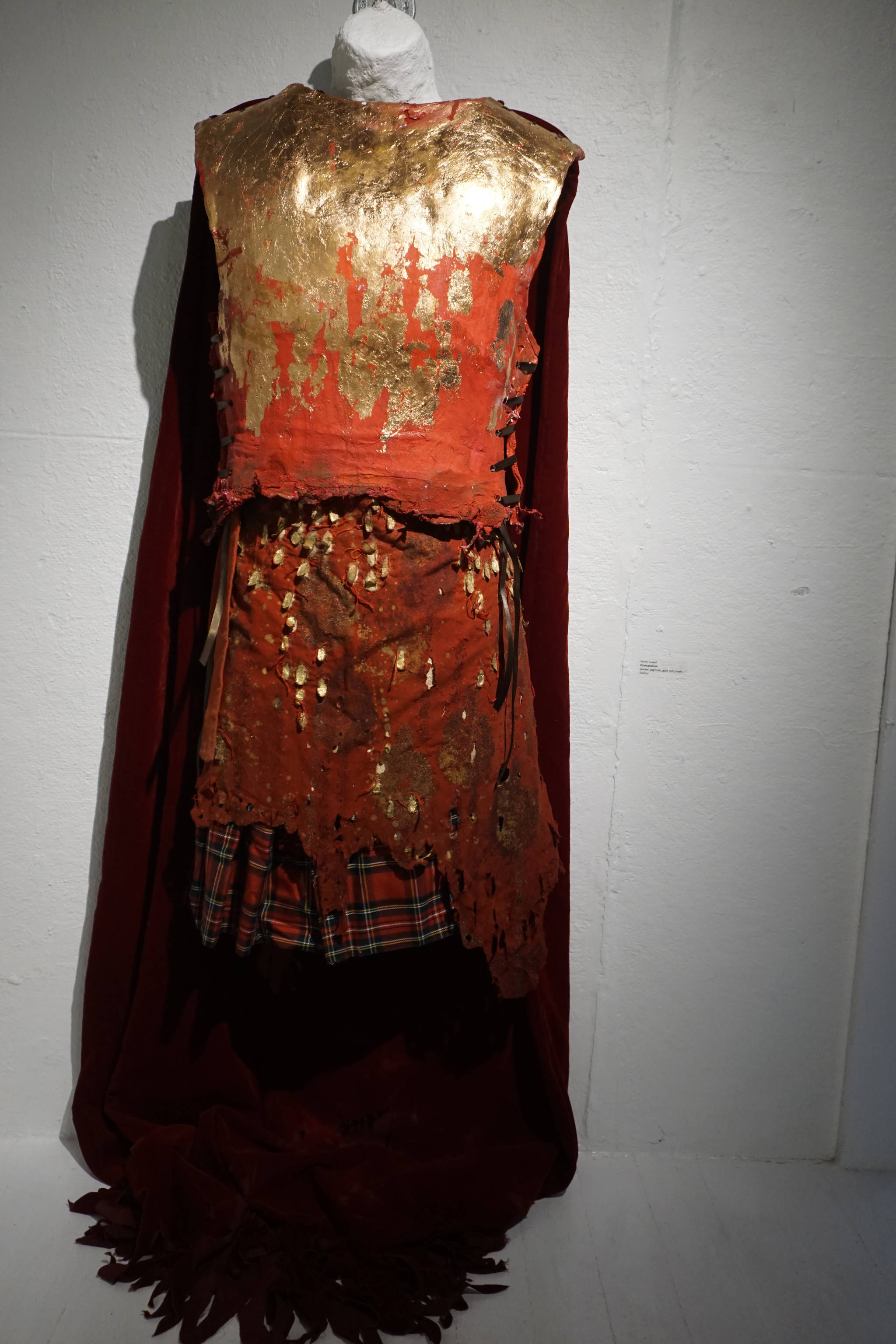 Keren Lowell’s “Ozymandias,” part of her show at Bunnell Street Arts Center as seen at the First Friday, Oct. 6, 2018, opening in Homer, Alaska. The title refers to Percy Bysshe Shelley’s poem,”Ozymandias.” Many of Lowell’s garments have poetic references. (Photo by Michael Armstrong/Homer News)