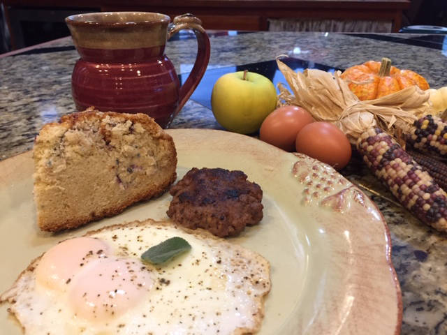 Apple cheddar and sage scones spice up a Homer country breakfast in this photo taken by Teri Robl on Oct. 17, 2018, in Homer, Alaska. (Photo by Teri Robl)
