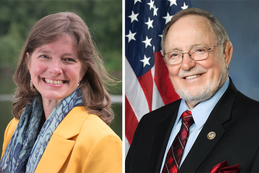 Alyse Galvin, independent candidate for U.S. House of Representatives, and Don Young, Republican incumbent candidate for U.S. House, are seen in a composite image using photographs submitted by their campaigns. (Composite image)